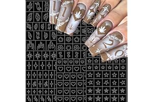 BYJKYEN 6 Sheets Heart Star Flowers Butterfly Flame Nail Art Stickers, Airbrush Nail Stencils Stickers for Nail Art French Design Hollow Nail Guides Decals Supplies for Women Manicure Decoration DIY Tools