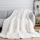 Uttermara Shaggy Faux Fur Weighted Blanket 15lbs, Super Soft Plush Fleece and Cozy Sherpa Reverse, Decorative Long Fur Throw Blankets 60"x80" Cream