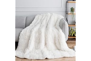 Uttermara Shaggy Faux Fur Weighted Blanket 15lbs, Super Soft Plush Fleece and Cozy Sherpa Reverse, Decorative Long Fur Throw Blankets 60"x80" Cream