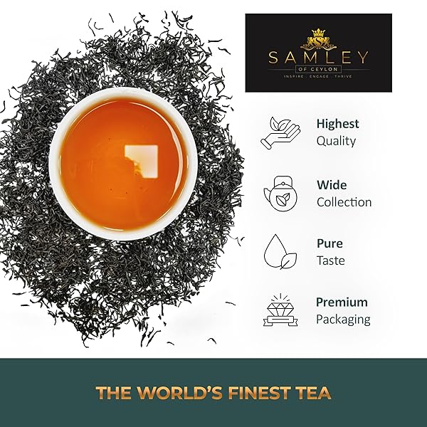 SAMLEY CEYLON – CEYLON BLACK TEA LOOSE LEAF – PREMIUM BOP1 GRADE FROM SRI LANKA – ROBUST FLAVOR WITH GOLDEN ORANGE INFUSION – LOOSE LEAF BLACK TEA CAFFEINATED 1.8OZ SAMLEY