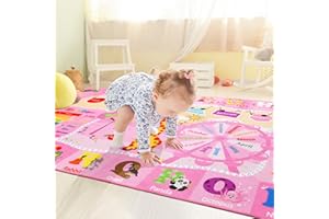 B BENRON Kids Rugs for Playroom Bedroom Classroom Nursery, Non-Slip and Washable Rugs for Children Toddlers Girls, Educational and Fun Rug Carpets with ABC Alphabet Animals Shapes, 4x6, Pink