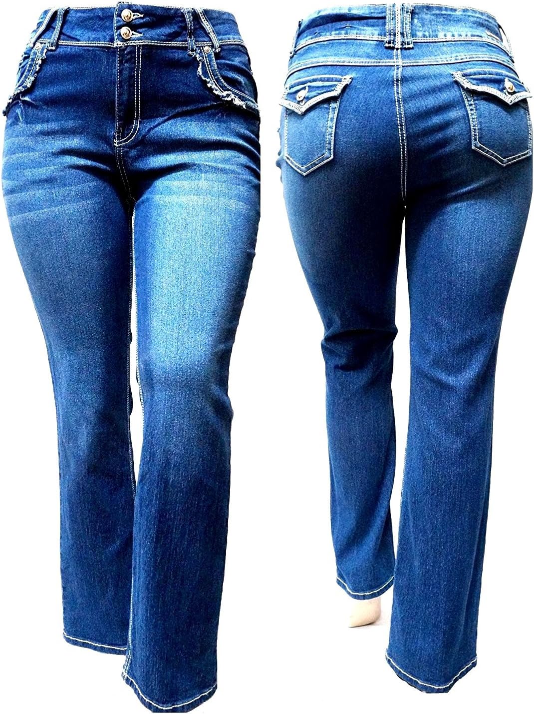 Jack David Womens Plus Size Bootcut/Straight/Skinny Leg Stretch Relaxed Fit Blue Denim Jeans Pants