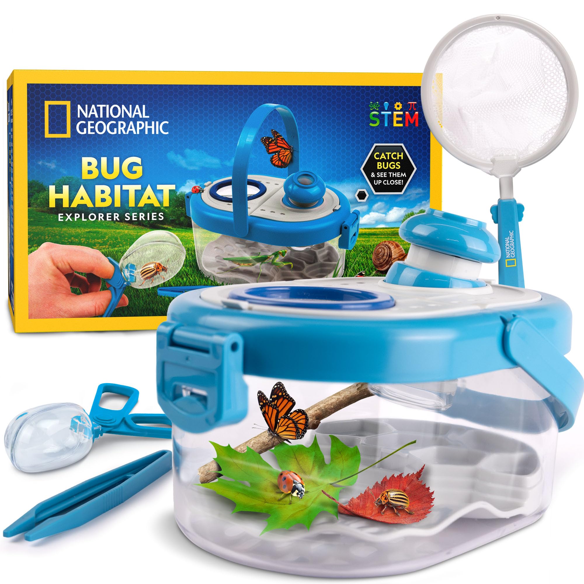 NATIONAL GEOGRAPHIC Bug Catcher Kit for Kids - Kids Bug Catching Kit with Net, Insect Habitat with Magnified Viewers, Tweezers & More