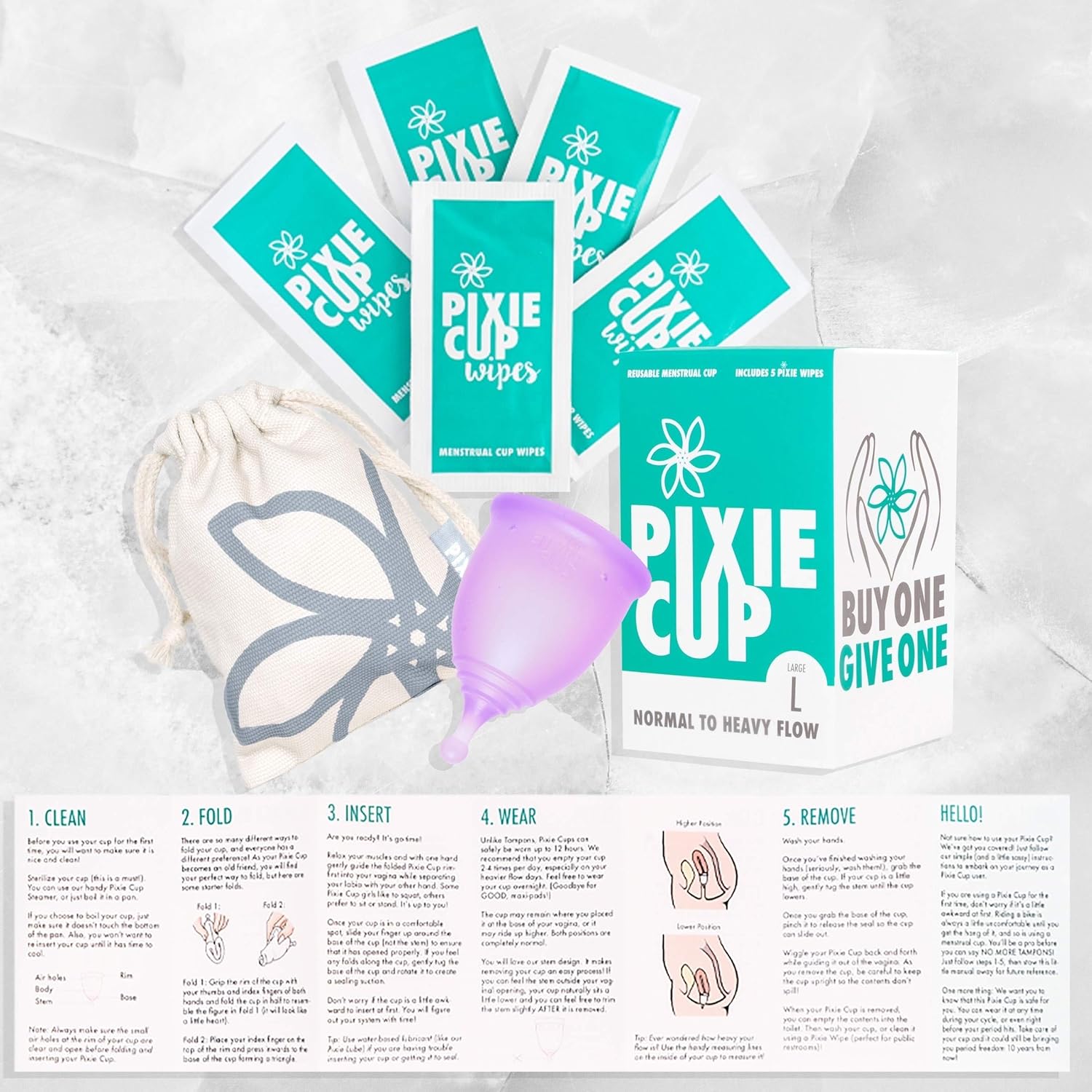 Pixie Menstrual Cup - Ranked 1 for Most Comfortable Reusable Period Cup and Best Removal Stem - Tampon and Pad Alternative - Every Cup Purchased One is Given to a Woman in Need! (Large): Health & Personal Care