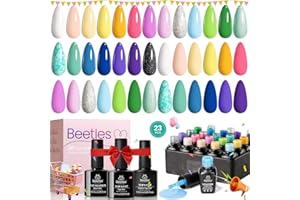 BEETLES GEL POLISH Beetles 23Pcs Gel Nail Polish Kit with Base Top Coat Gift, Paradise Gel Polish Pastel Neon Yellow Green Blue Pink Glitter Soak off Uv Gel Kit Summer Manicure Gift for Women Girls