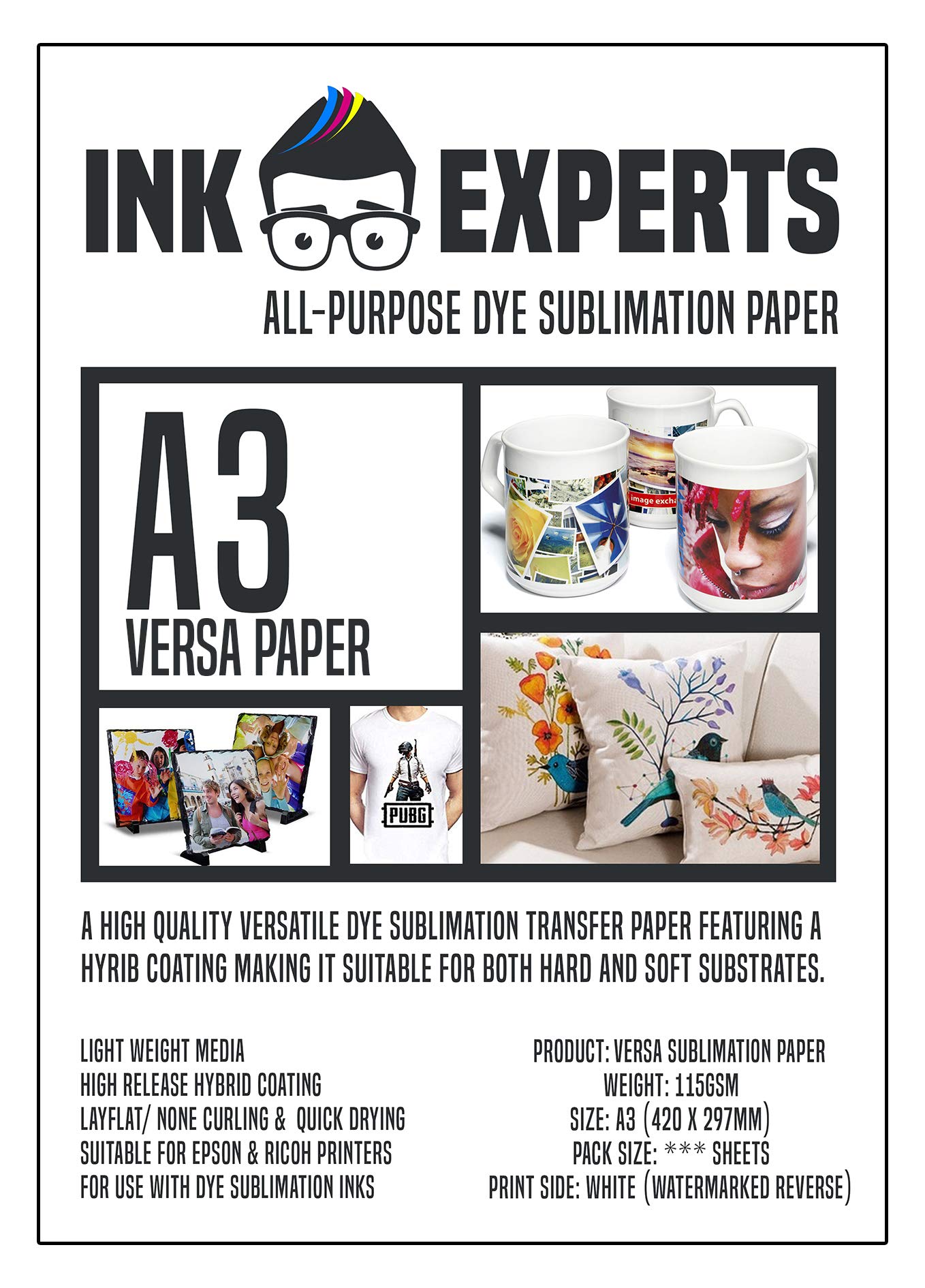 Ink Experts Versa All Purpose A3 Sublimation Paper 115gsm (100 Sheets)