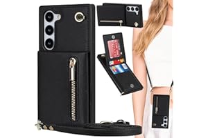 Ysnzaq Wallet Case for Samsung Galaxy S25 FE with Card Holder, Crossbody Lanyard Zipper Phone Cover with Kickstand and Detach