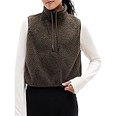 Songling Womens Fuzzy Fleece Vest High Neck Cropped Half Zip Up Warm Sherpa Vest Drawstring Pullover with Pockets