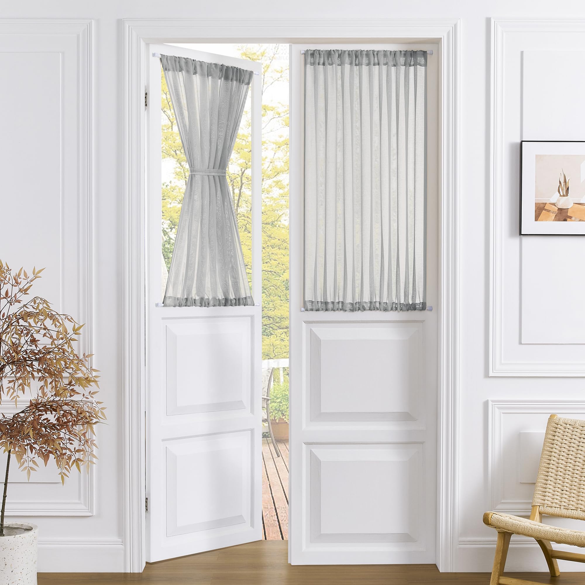 Photo 1 of (2 PACK) Tollpiz Short Sheer Door Curtain Closet Linen Textured Curtain Sheers Doorway Light Filtering Voile Patio Glass Door Rod Pocket Curtains French Door, 54 x 54 inches Long, Silver Grey, Set of 1 Panel