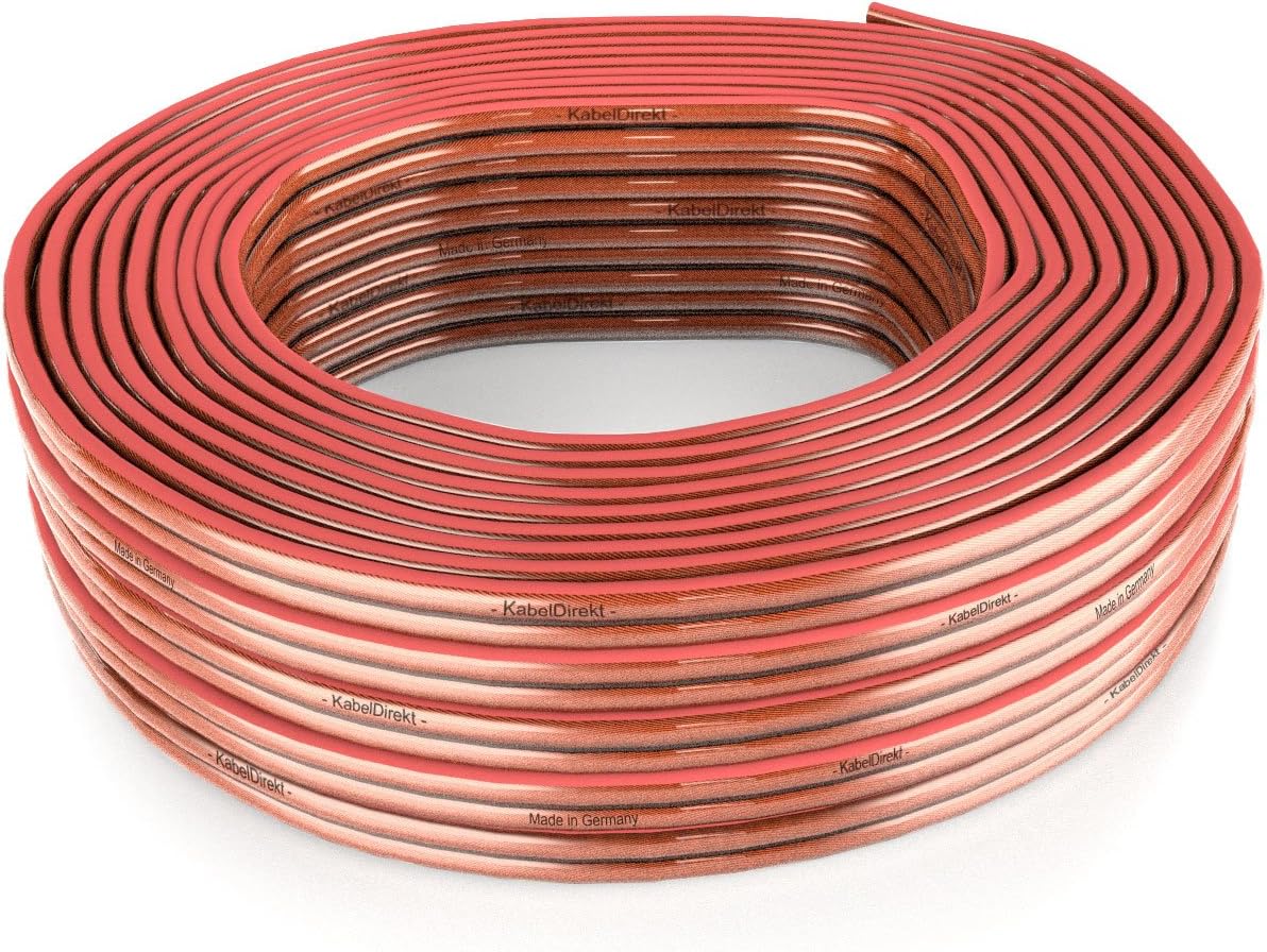KabelDirekt - Pure Copper Stereo Audio Speaker Wire & Cable - Made in Germany - 14 AWG Gauge - 100 feet - (For Hifi Speakers and Surround Sound Systems, Pure Copper, with polarity markings): Electronics