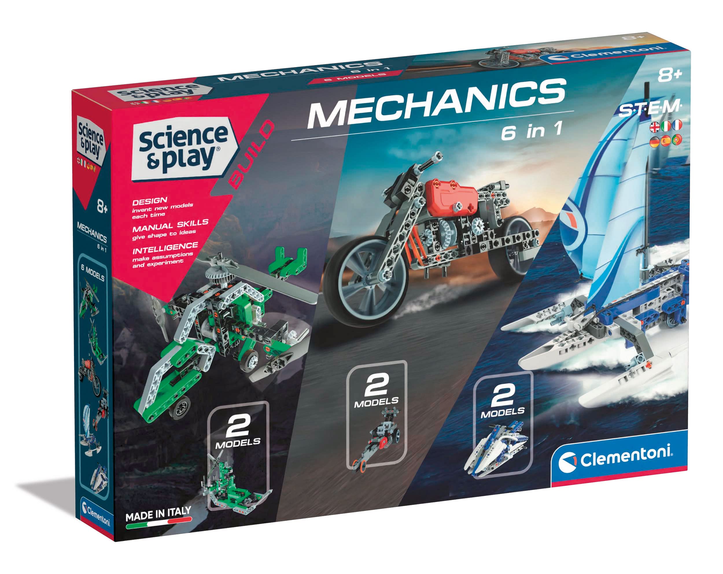 Clementoni - 97861 - Science and Play Build - Mechanics 6 in 1 - building and construction toy, 6 models building set for 8 years, mechanics laboratory - Made in Italy, or birthday gift