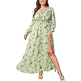EYWOL Wedding Guest Dress for Plus Size Women - Long Sleeve,V Neck,Maxi,Chiffon Floral Dress with Slit (M-3XL)