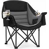 Heavy Duty Padded Camping Chair for Adults, Oversized Outdoor Camping Chair | Capacity 450lbs，Lawn Chair with Cup Holder Cooler Pocket for Beach Outdoor Sports Fishing Garden, Folding Portable Camp Chair