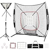 BaseGoal 6'×6' Baseball Softball Practice Net,Baseball Backstop,with Batting Tee,Ball Caddy,for Hitting Pitching Batting Catching with Bow Frame,Bonus Strike Zone,Target,Portable and Foldable