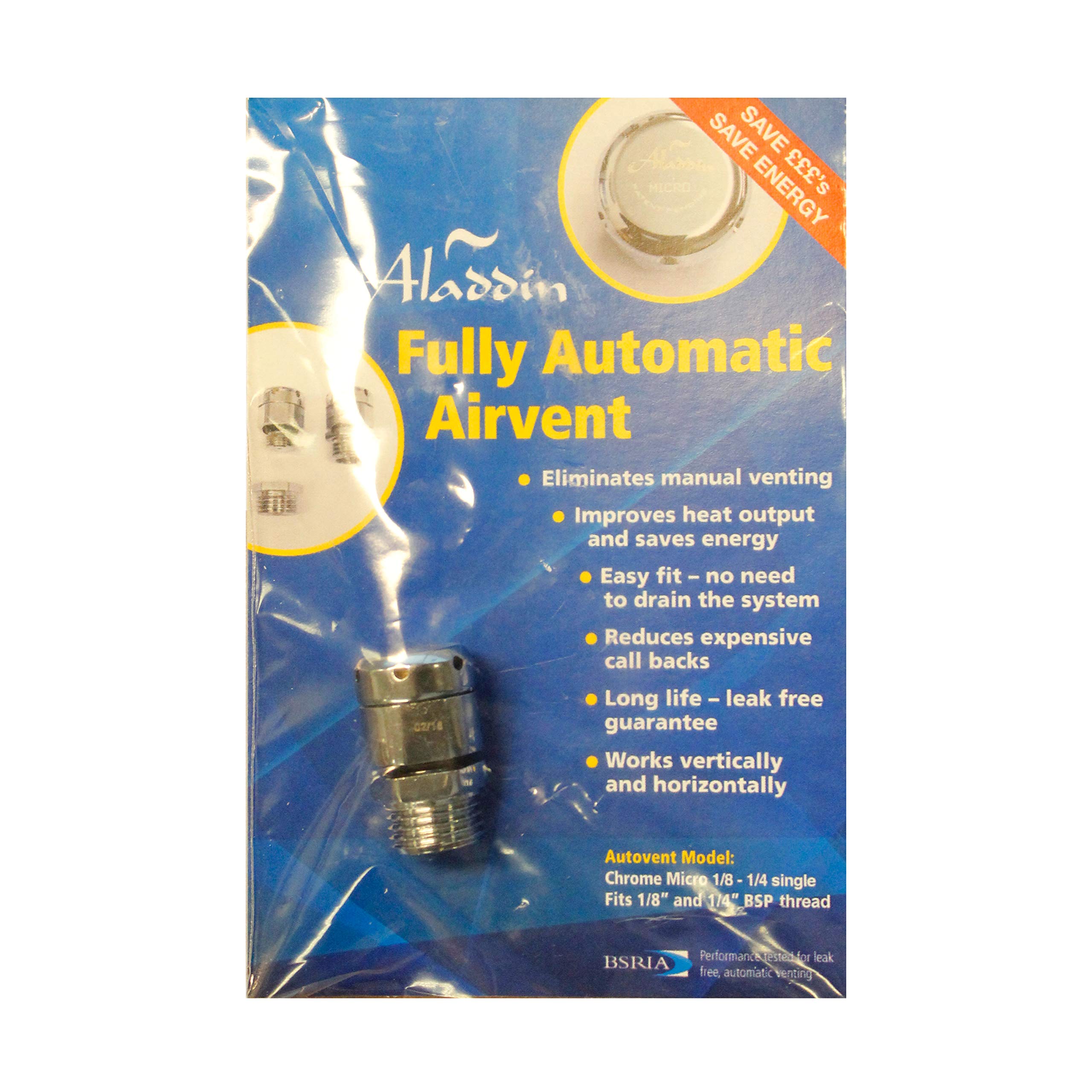 AladdinAutovent Fully Automatic Radiator Micro 1/8-1/4″ De-Aeration Valve - 1 Pack