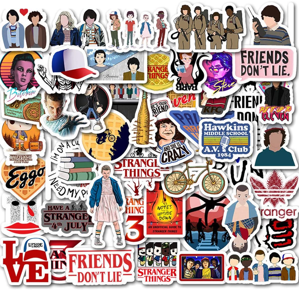 Stranger Things Movies Theme Stickers Laptop Stickers Waterproof Skateboard Snowboard Car Bicycle Luggage Decal 50pcs Pack (Stranger Things)