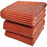 Serafina Home Kitchen Dish Towels for Hands Drying Cleaning Burnt Orange Rust 100% Cotton Soft Cloth Absorbent Terry Loop, Set of 3 Multipurpose Everyday Use Large Oversized 18" x 28"