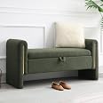 Mid-Century Storage Ottoman Bench With Rolled Arms - Velvet Upholstered, Tufted, For Bedroom Or Living Room