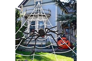 OCATO 200" Halloween Spider Web + 59" Giant Spider Decorations Fake Spiders with Triangular Huge Spiders Web for Indoor Outdoor Halloween Decorations Yard Home Costumes Parties Haunted House Décor