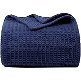 Bed & Bath Home Premium 100% Cotton Waffle Weave Blanket Twin Size – Soft Breathable Lightweight Comfort, Natural All-Season Bed Blanket, Easy-Care Bedspread for Bed & Couch (Navy Blue)