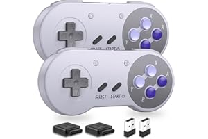 SAFFUN 2.4 GHz Wireless SNES Switch Online Controller, SNES & USB Receiver, Compatible with Switch/Switch OLED, PC, Mac OS, Android, Steam, Raspberry Pi, SNES (Rechargeable) (Plug and Play) (2 Pack Purple)