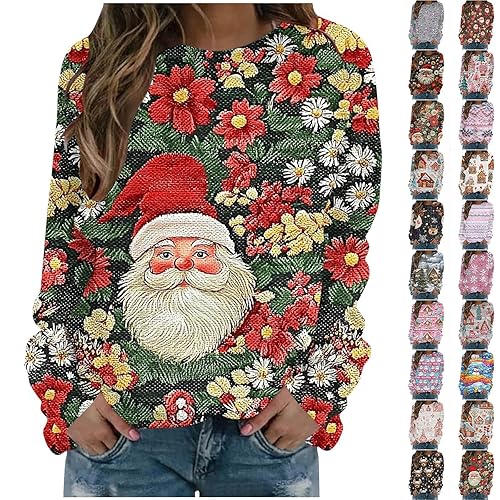 autumn cardigans women, Christmas Jumpers for Women Fall Long Sleeve Shirts Ladies 2025 Crew Neck Fashion Hoodies Casual Long Sweatshirt Tops Sweaters Winter Casual Outwear Pullover Outfits
