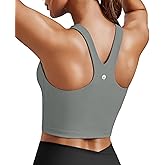 PINSPARK Women Sports Bra High Neck Racerback Workout Crop Tank Top Longline Padded Yoga Tops with Built in Pads