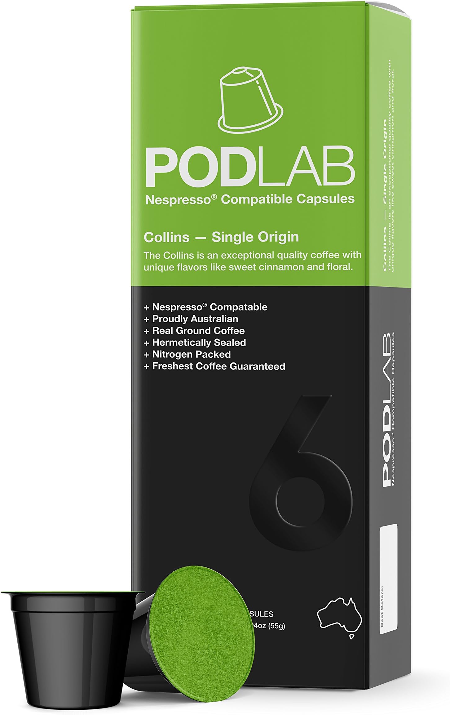 PODLAB Compatible OriginalLine Biodegradable Coffee Capsules for Nespresso - 60 Ct. Espresso Pods - Collins Single Origin Roast