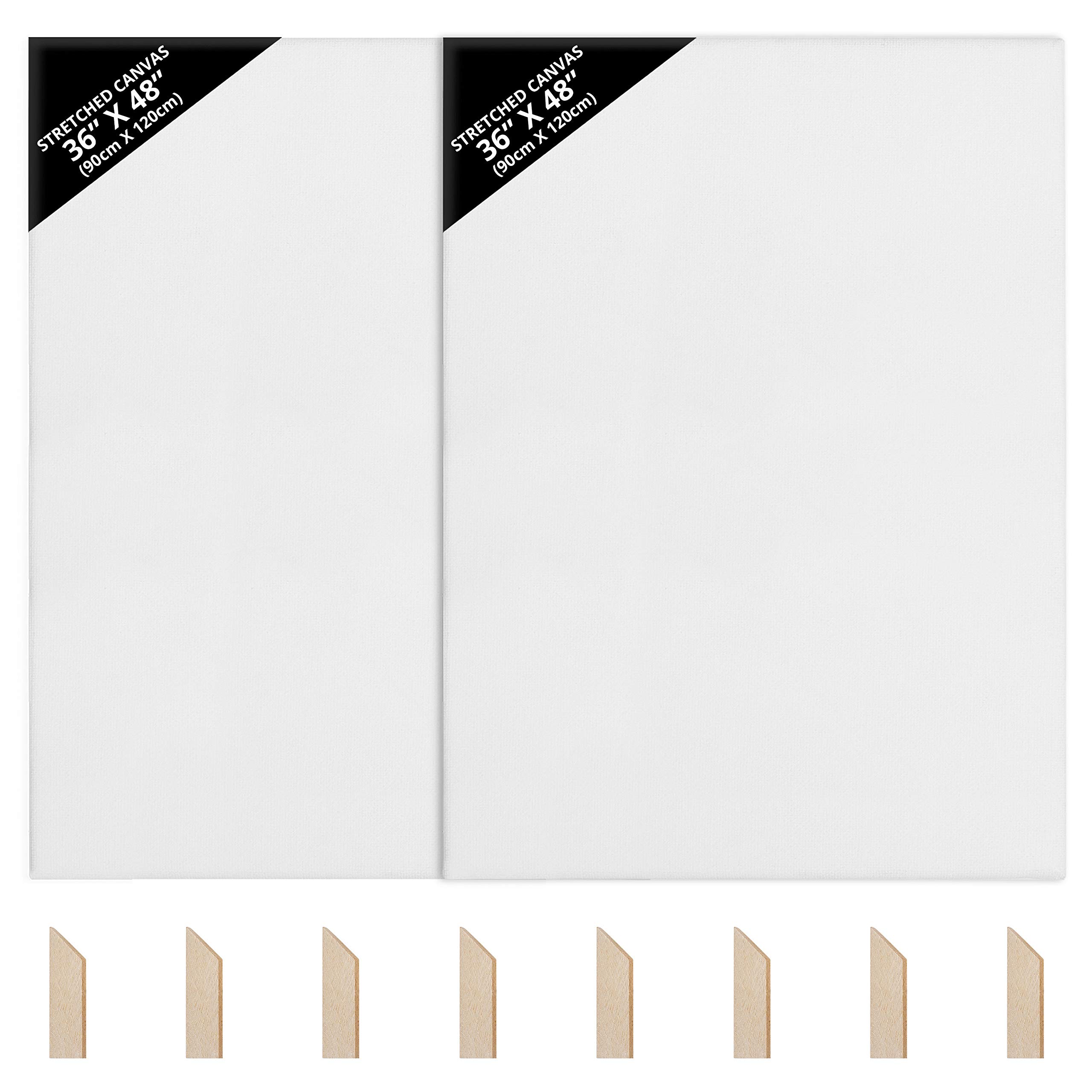 Kurtzy Blank Canvas (2 Pack) - 90 x 120cm (36 x 48 inches) - Extra Large Pre Stretched Canvas Panels with Wooden Wedges - Suitable for Acrylic and Oil Painting Also for Sketching and Drawing