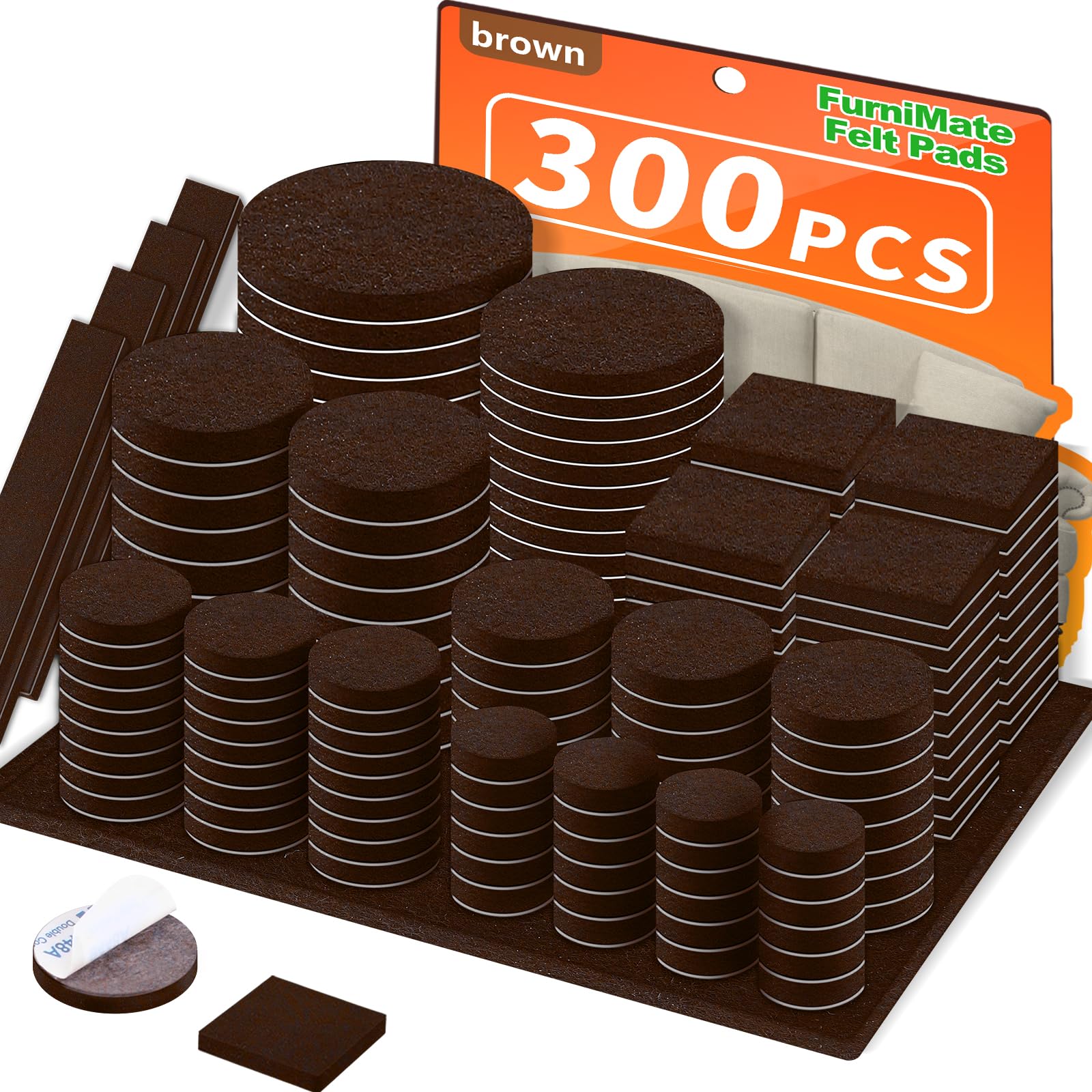 Photo 1 of Felt Furniture Pads 300 Pieces, Furniture Pads for Hardwood Floors, Floor Protectors for Furniture Legs, Felt Pads for Furniture, Floor Savers for Furniture Brown