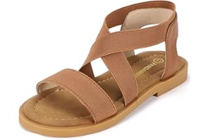 PANDANINJIA Girls Sandals Slip-on Elastic Ankle Cross Strappy Gladiator Dress Sandals Flats Summer Shoes Little Big Kids Sandals