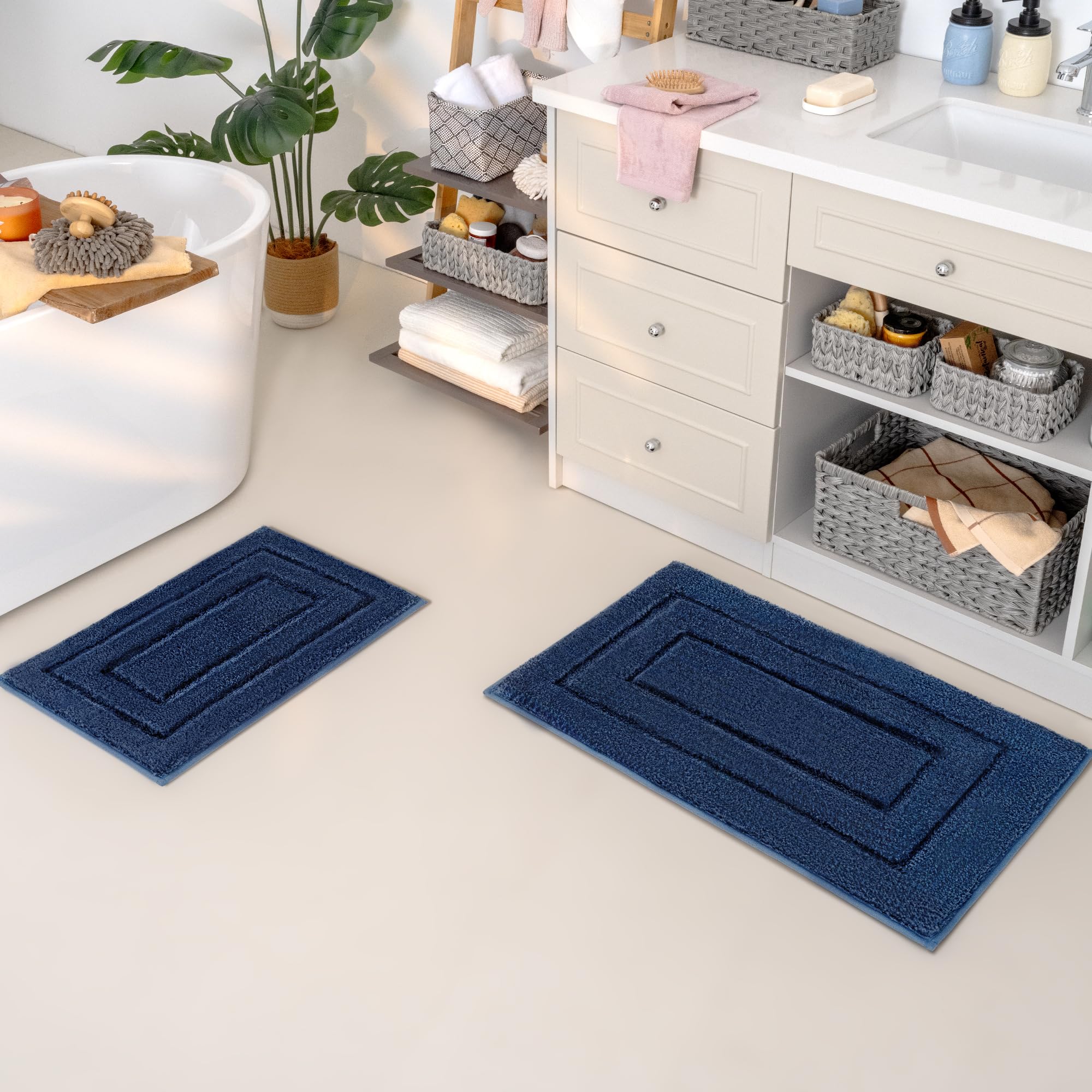 Photo 1 of GRANNY SAYS Bathroom Rugs Sets 2 Piece,Soft Bath Mats for Bathroom, Bath Rugs Non Slip Washable, Absorbent Bath Rug for Tub, Shower and Toilet, Bath Mat Set (Blue, 20" x 32" + 16" x 24")
