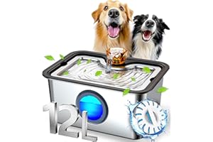 FURRYPLANET Large Dog Water Fountain SS304,12L Ultra-Purification Pet Drinking Dispenser with Visual Window,Widely Drinking Area,Deep Purification Filter,Triple Waterfall Structure,Low Water Indicator