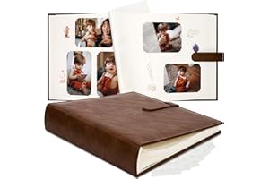 Vienrose Scrapbook Photo Album with Writing Space 12" x 12", Premium DIY Scrapbooking Albums with 60 Pages, Large Photos Book Faux Leather Cover for Wedding Family Baby Travel Graduation, Dark Brown