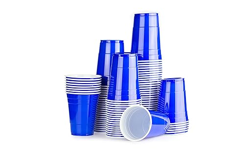 Blaue Bechern 100 Blue Party Cups - Beer Pong Tassen American Original 500 ml - Große Plastik becher Trink Einweg geschirr - mehrere Farben | 16oz College & Geburtstag - Red Celebration
