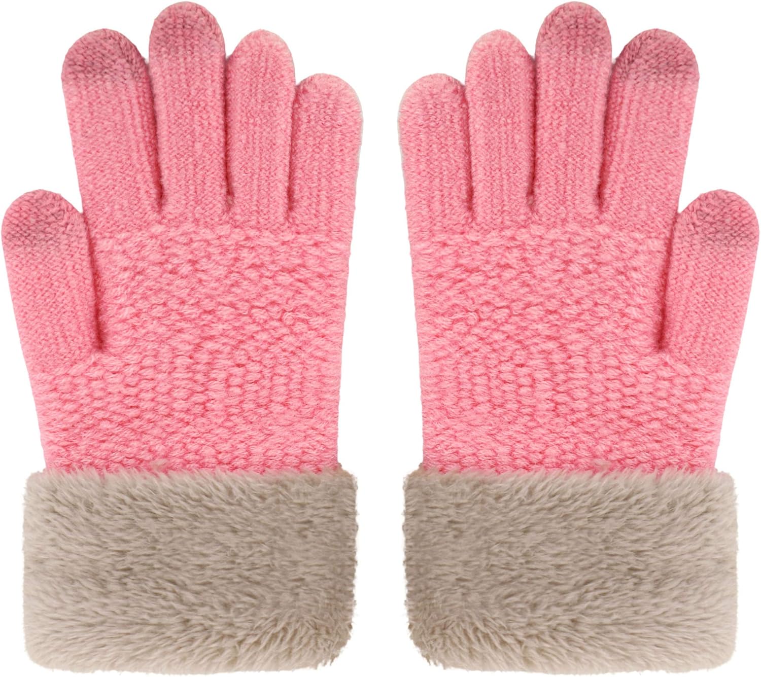 2 & 3 Pack Kids Touchscreen Winter Knit Gloves with Faux Fur Cuff: Clothing