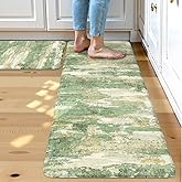 Collive Kitchen Mats Cushioned Anti Fatigue, Modern Abstract Non Slip Kitchen Floor Mat Waterproof Green Sink Rug 2 Piece, Co