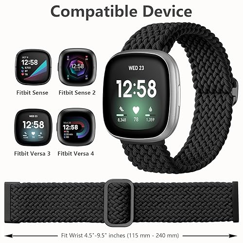 Maledan Sport Elastic Band Compatible for Fitbit Sense/Versa 3/Fitbit Versa  4/Sense Bands Men Women, Breatha