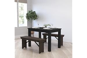 Merrick Lane Black Wash Solid Wood Dining Table, Kitchen Table with Square Legs, Farmhouse Dining Table, 46" x 30", Seats 4, Rustic Finish for Indoor or Outdoor Use