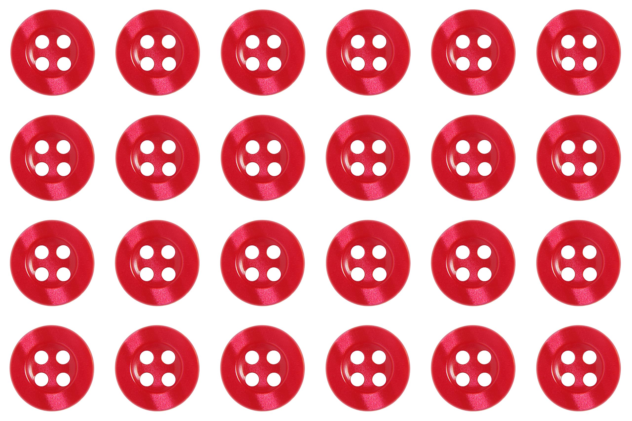 Pack of 24 Red 11mm Round Sew On Plastic Buttons for Shirts Blouses Pearlescent Flat 4 Holes 18L