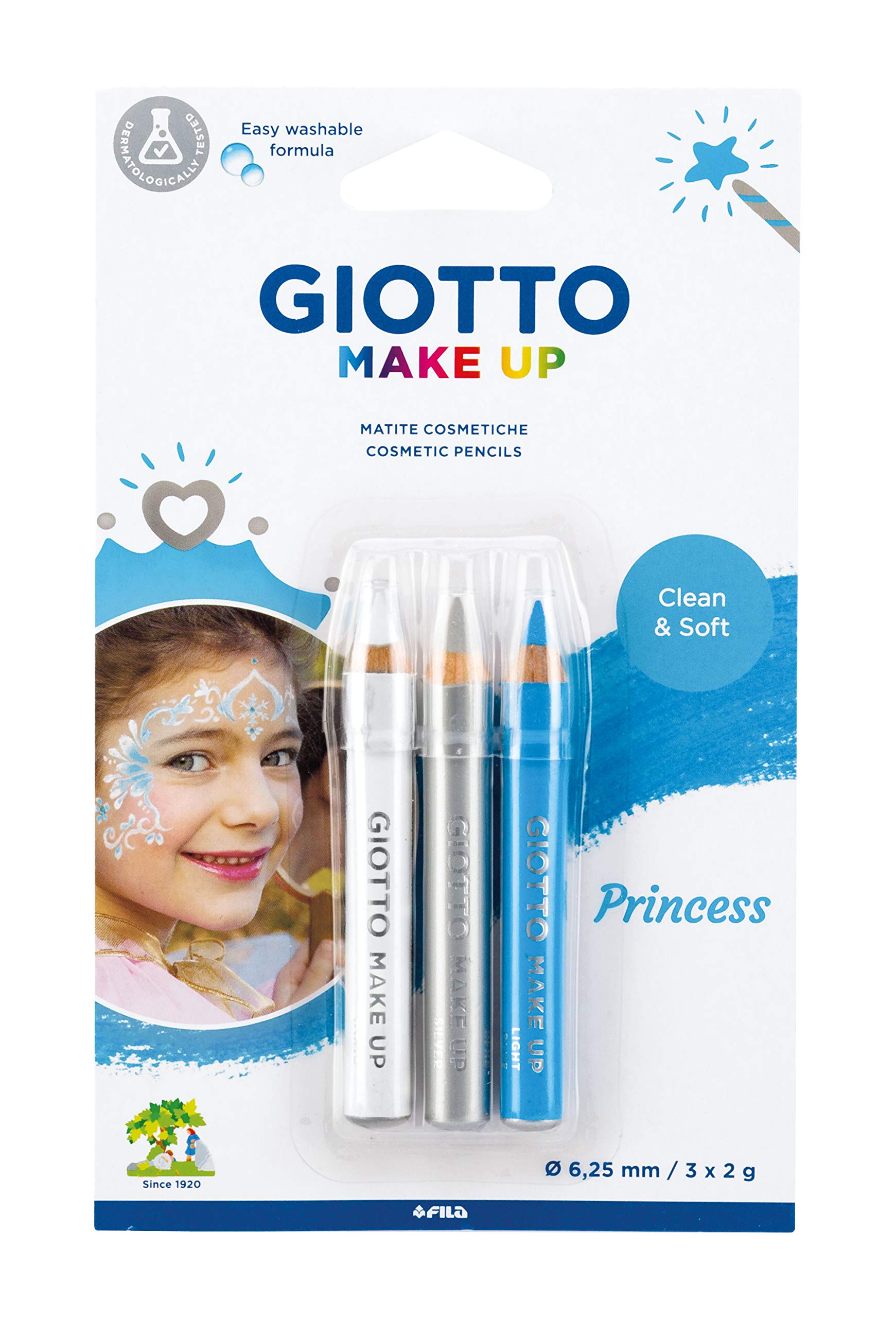 GIOTTO Princess Soft Make-Up Cosmetic Pencils, Easy Washable Formula, 3 Assorted Colours, For Children and Parties