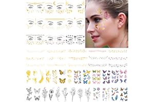 ZOMME 54 Sheets Gold Glitter Freckles Face Tattoo, 150+ Pcs Halloween Face Glitter Temporary Tattoo Stickers, Sparkle Freckles Metallic Face Gems, Faux Freckles Cute Glitter Makeup Accessories For Women
