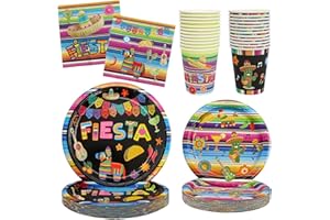 CEIBA TREE 144PCS Cinco De Mayo Mexican Fiesta Party Supplies Paper Plates and Napkins Cups Taco Party Decorations Supplies Tableware Dinnerware Serves 24