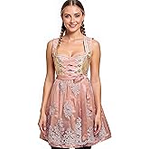Dirndl Dress for Women Rosa Pink Midi 60cm (23.6 in) Oktoberfest Bavarian Trachten Outfit with Lace Apron & Pockets