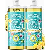 Brittanie’s Pure Castile Liquid Soap Refill, Lemon Sage, 32 Ounce Pack of 2 | Dish Soap, Hair & Body, Home, Gentle and Pure, Made with Natural Luxurious Oils, Vegan & Gluten Free Non-GMO