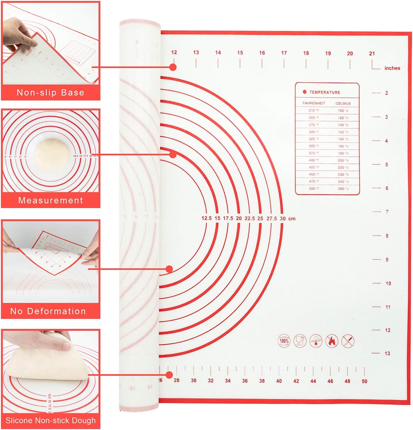 Large Silicone Pastry Mat with 2 Set Measurement Baking Mat Cookie Sheet bpa Free for Oven, Non-Stick Silicone Pastry Baking Mat with Circles for Rolling Dough: Kitchen & Dining