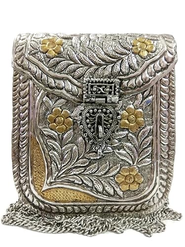Trend Overseas Womens Brass Metal 2 Tone Clutches (Antique Silver)
