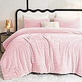 CozyLux Fluffy King Size Comforter Set - Super Soft Faux Fur Pink Comforter King Size, Winter Warm Fleece Bedding Set, 3 Pieces Plush Fuzzy Bed Set (1 Shaggy Comforter, 2 Pillowcases)