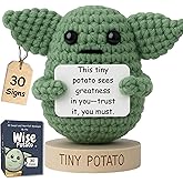 Handmade Baby Yoda Positive Crochet with 30 Fun Affirmations | Star Wars Gifts | Funny Friendship Gift for Women Men | Small Birthday Gifts for Women | Starwars Present Idea for Friends, BFF, Coworker