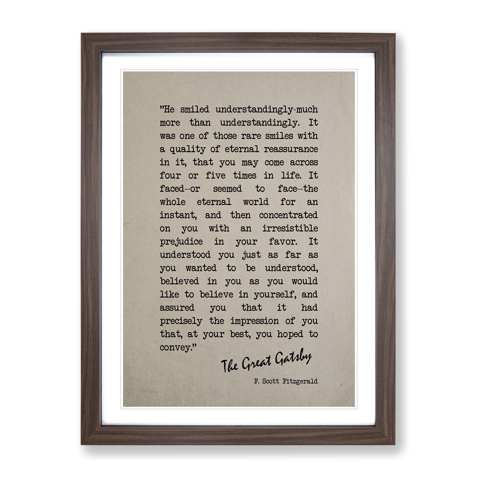 Great Gatsby F. Scott Fitzgerald Typography Quote Framed Wall Art Print, Ready to Hang Picture for Living Room Bedroom Home Office Décor, Walnut A4 (34 x 25 cm)